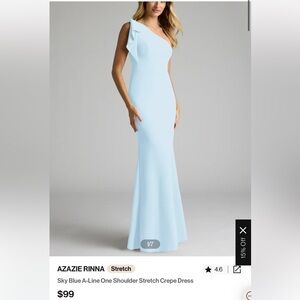 AZAZIE RINNA 
Sky Blue A-Line One Shoulder Stretch Crepe Dress